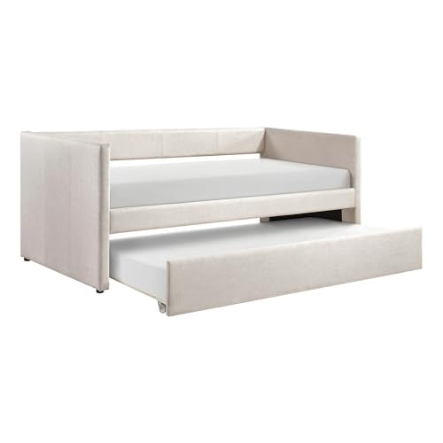 Daybed with Trundle, Textured Fabric Twin Day Bed