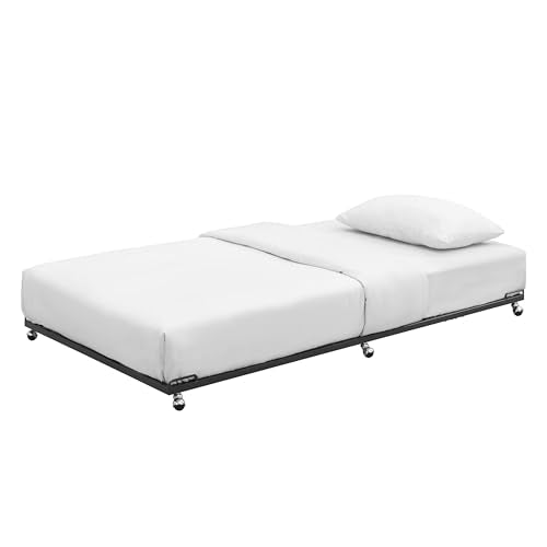 Trundle Bed - Sturdy Tubular Metal Frame Supports Up to 500 Lbs - Smooth-Sliding