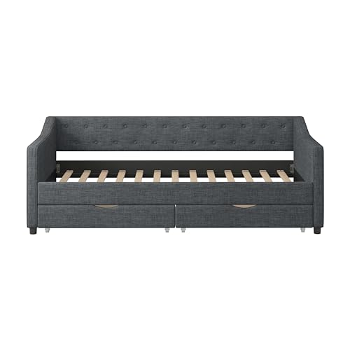 Twin Size Daybed with Two Drawers and Linen Upholstered,Wood Bed Frame