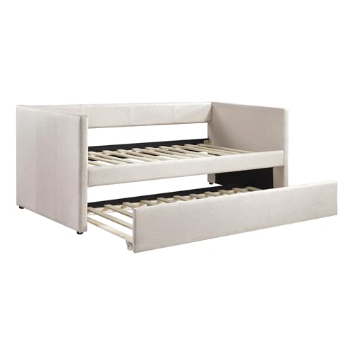 Daybed with Trundle, Textured Fabric Twin Day Bed