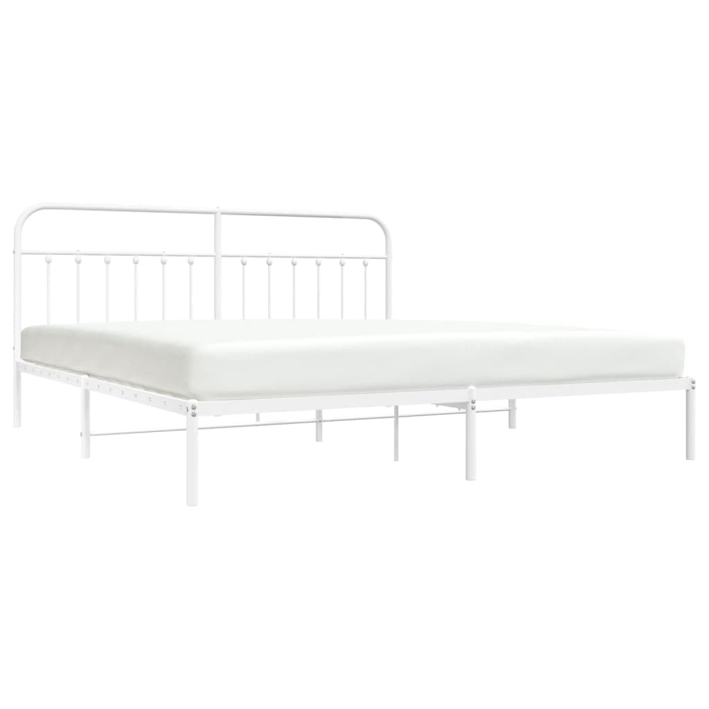 Metal Bed Frame with Headboard White