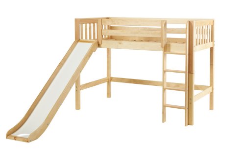 Twin Mid Loft Bed w. Straight Ladder and Slide