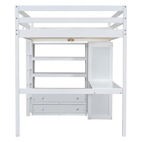 Harper & Bright Designs Full Size Loft Bed with Desk, Storage Shelves and Drawers