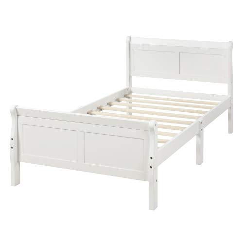 Wood Platform Bed Twin Bed Frame Mattress Foundation Sleigh Bed