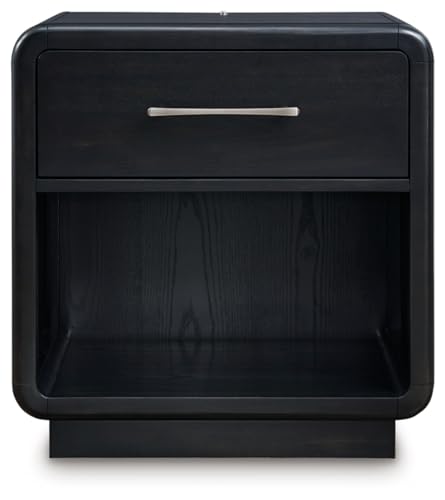 Rowanbeck Modern Felt-Lined 1 Drawer Nightstand with 1 Lower Shelf, LED Lights