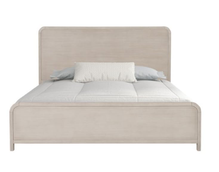 Modern Queen Platform Bed, Fog Gray Rubberwood with Oak Veneer