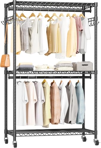 Armoire Wardrobe Closet Metal Cabinet and Clothes Rack with Wheels