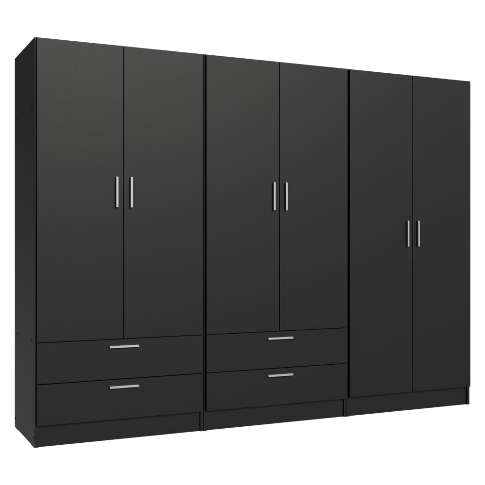 6 Doors 4 Drawers Wardrobe Set Armoire Closet Bedroom Storage Cabinet