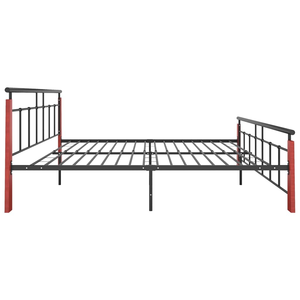 Bed Frame Black, Dark Oak Powder-Coated Metal, Solid Oak Wood
