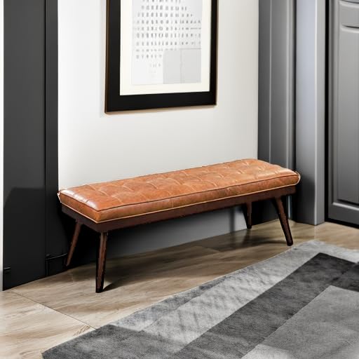 55" Tufted Leather Bed Bench for Bedroom End of Bed - Living Room Entry Way Bench