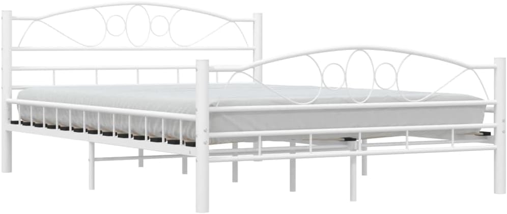 Frame White Metal 55.1x78.7 in Durable Bed Frame