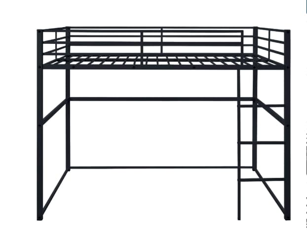 Full Size Metal Loft Bed Frame with Safety Guard Rails & Ladder