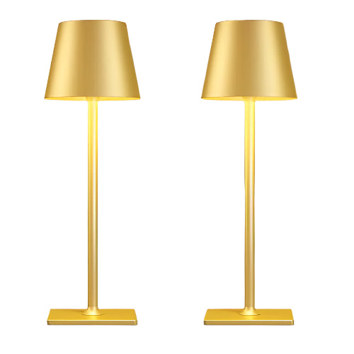2 Pack Gold Rechargeable Table Lamps Cordless Lamp with 6000mAh Battery Operated