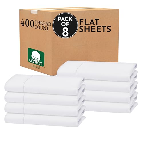 Design Den Bulk Pack of 8 Queen Size Flat Sheets Only - 400 Thread