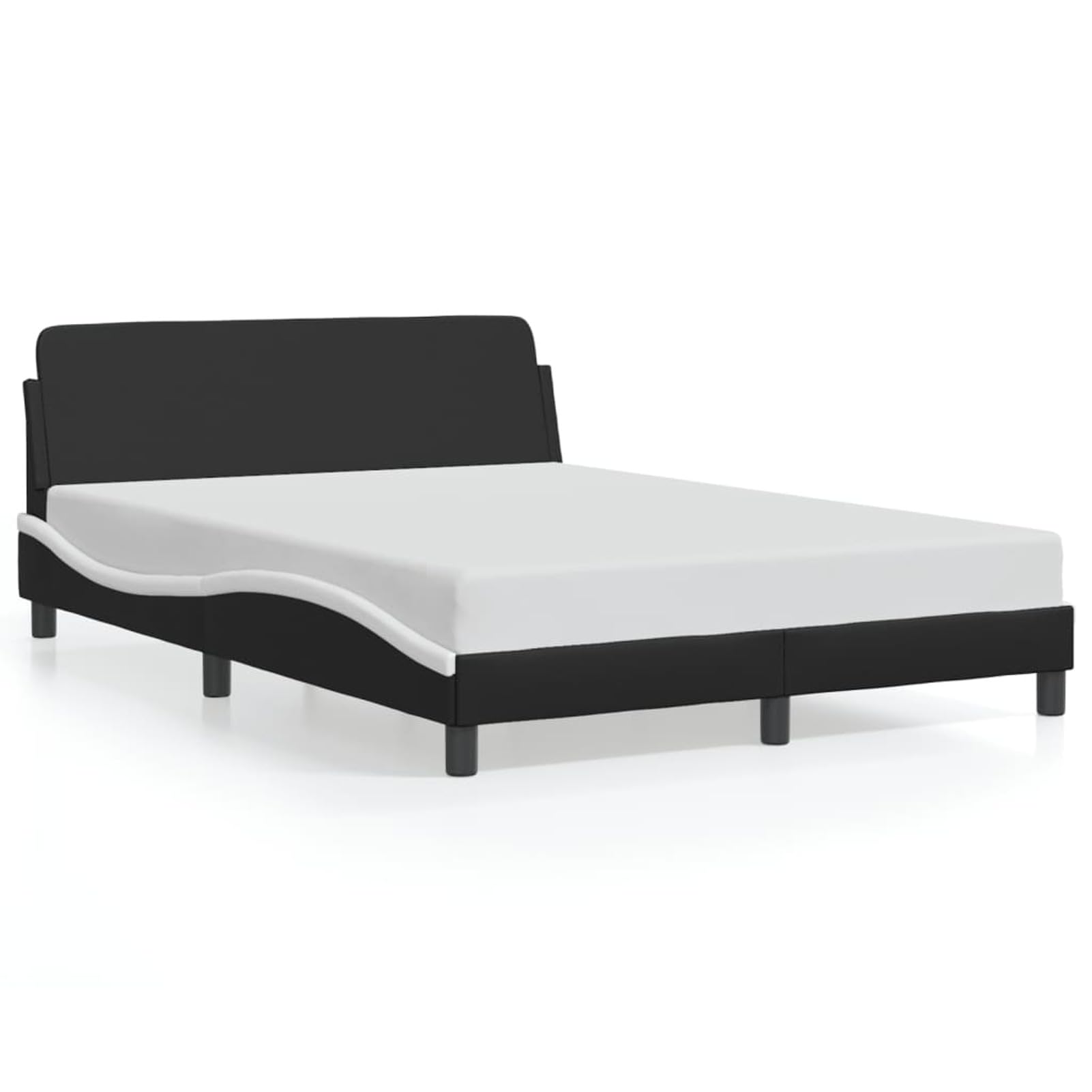 Bed Frame Without Mattress Black and White 53.9 x 74.8 Inch Faux Leather Full Size