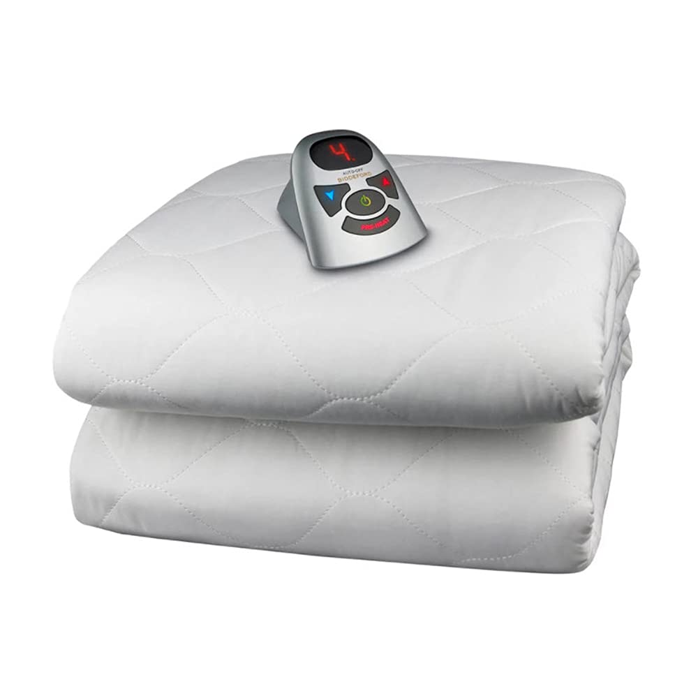 6 Ounce Quilted Electric Heated Mattress Pad with Digital Controller, Full, White