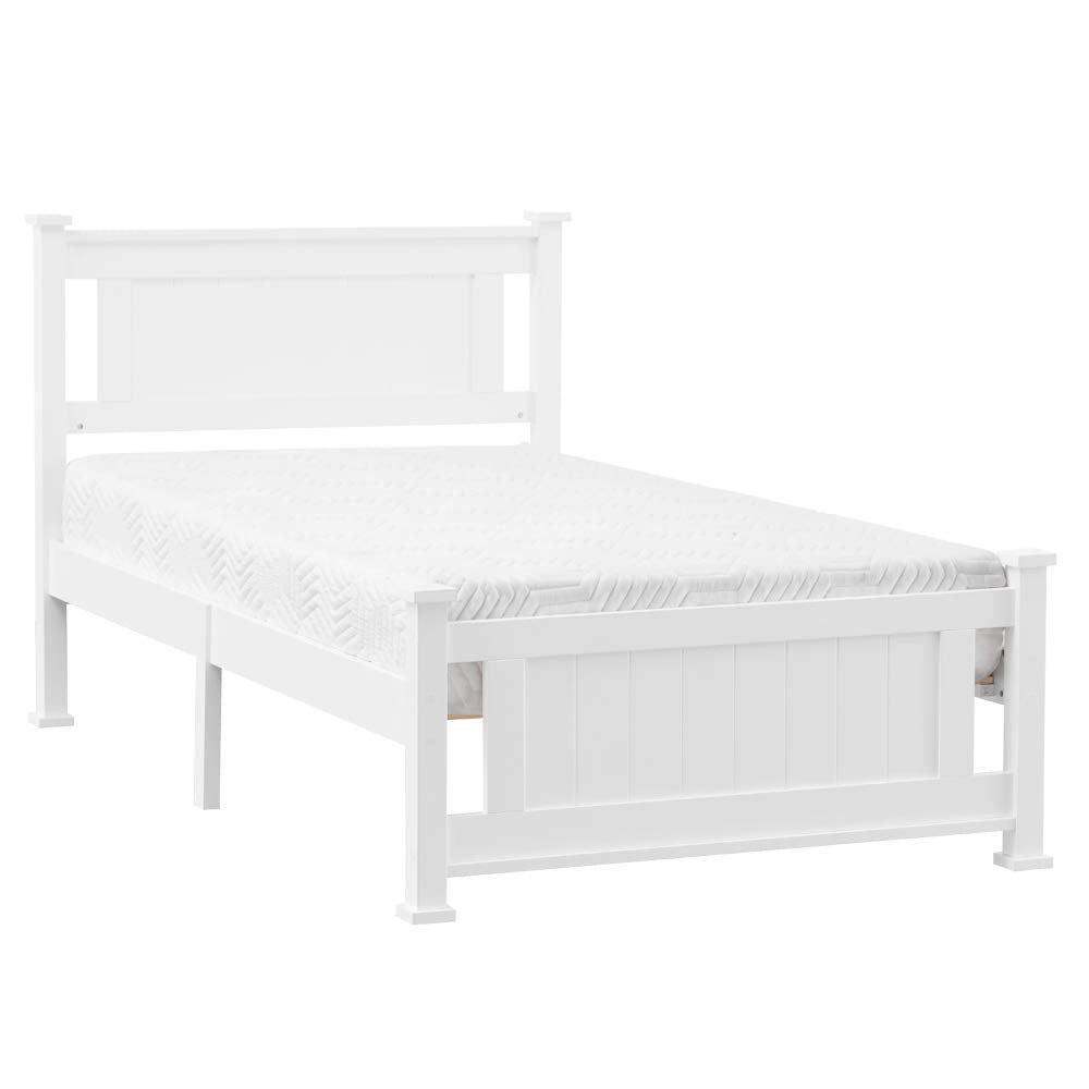 Twin Size Solid Wood Platform Bed Frame, Single Bed with Headboard, No Box