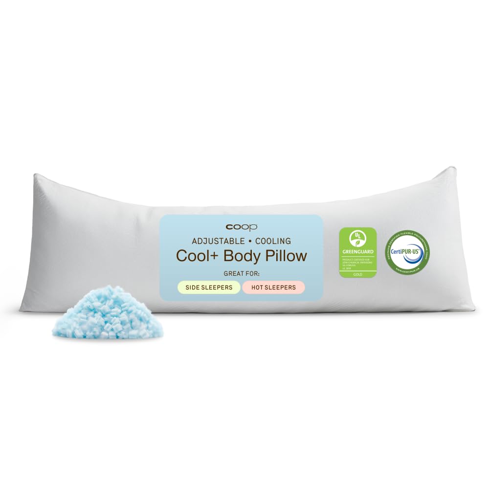 Cool+ Adjustable Cooling Body Pillow, 18x52, Cooling Gel Memory Foam & Microfiber