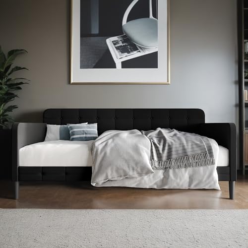 Fallon Linen Upholstered Button Tufted Daybed – Square Recessed Arms, Stylish Sofa