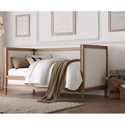 Wooden Frame Daybed in Cream Linen and Salvage Oak