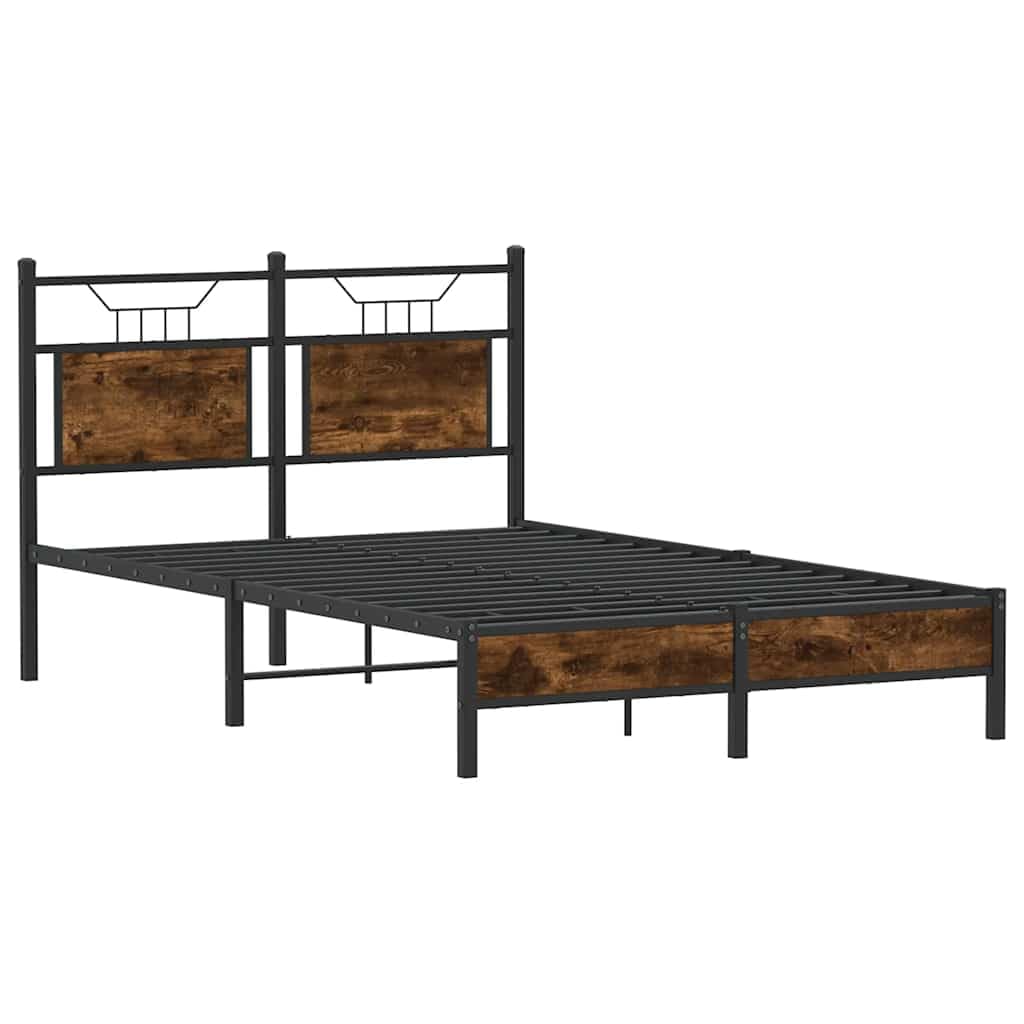Modern Double Bed Frame Without Mattress in Smoked Oak Finish Engineered