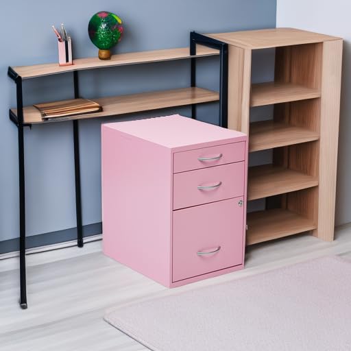 3-Drawer Heavy-Duty Metal File Cabinet - Pink