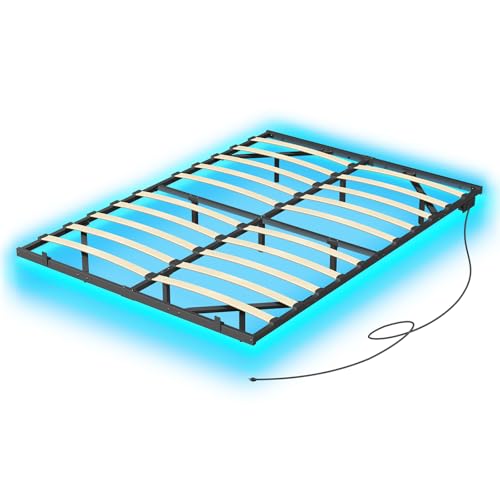 Full Size Floating Bed Frame with Charging Station and Smart LED Lights