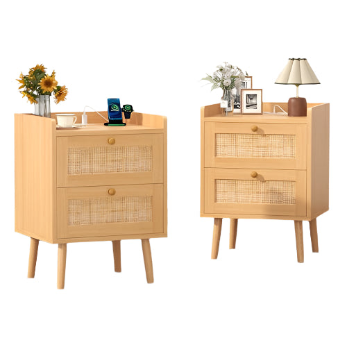 Night Stand Set 2, Nightstand with Charging Station