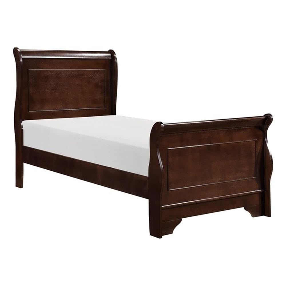 Abbeville Traditional Wood Twin Sleigh Bed in Brown Cherry