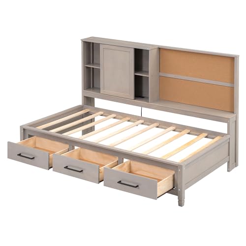 Lounge Daybed with Storage Shelves, Cork Board, USB Ports and 3 Drawers