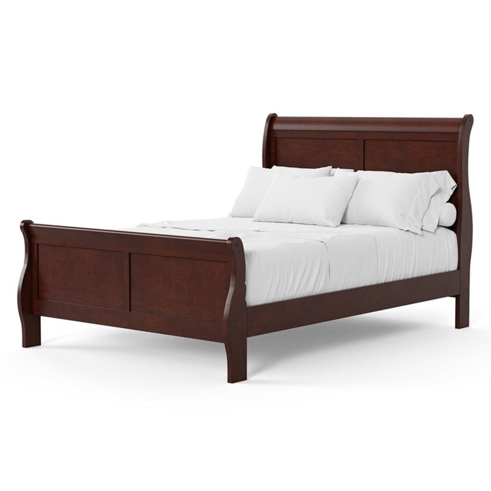 Transitional Solid Wood Panel Full Bed in Cherry