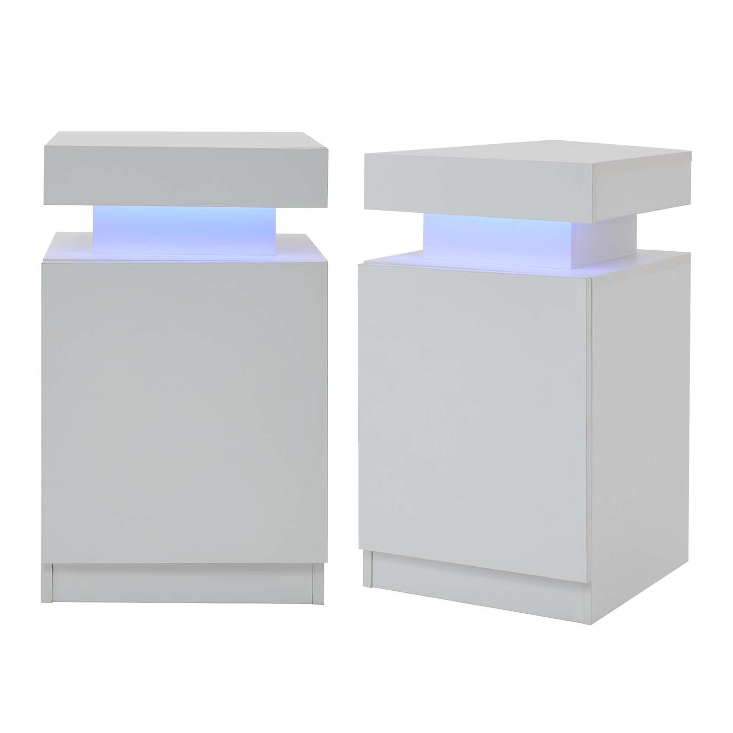 Nightstand with LED Lights Set of 2, White Night Stands Set End Side Table