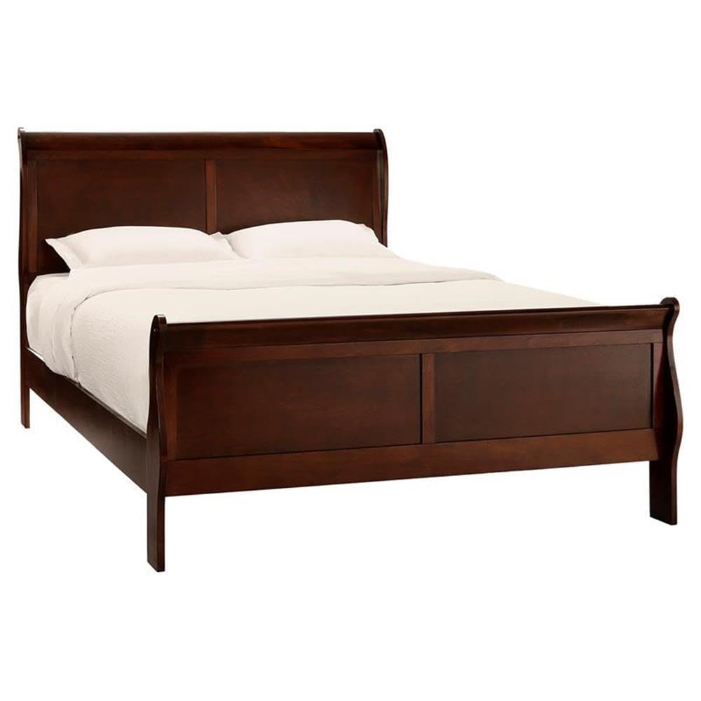 Traditional Wood Eastern King Sleigh Bed in Brown Cherry