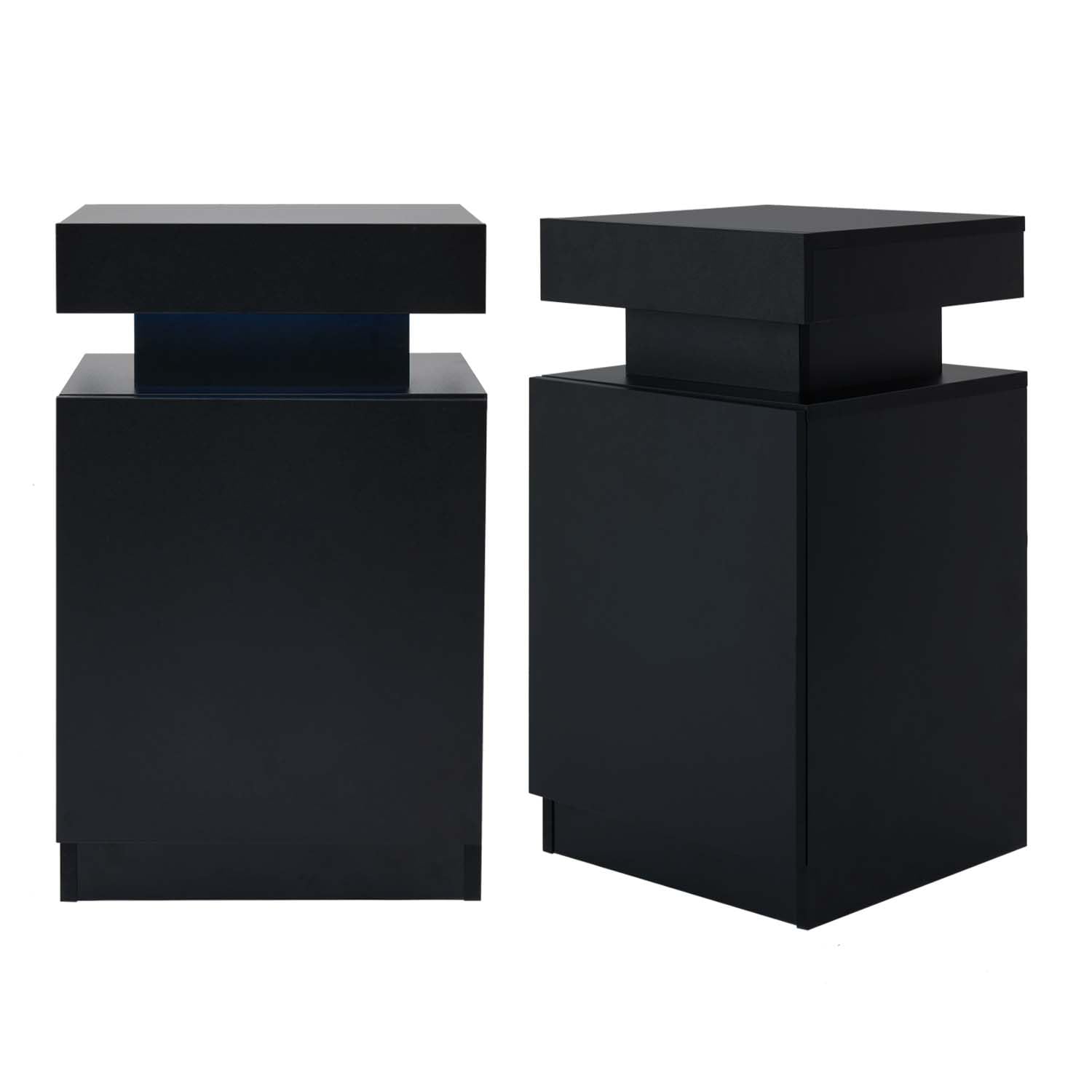 Black Nightstands with Set of 2, LED End Table Set with One Storage Cabinet