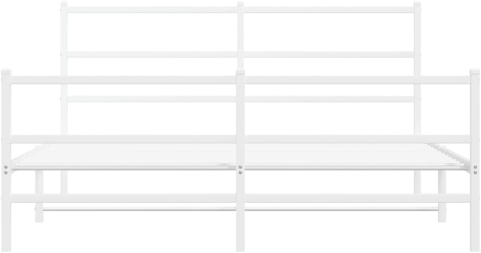 White Metal Bed Frame with Headboard/Footboard - Steel Double Bed