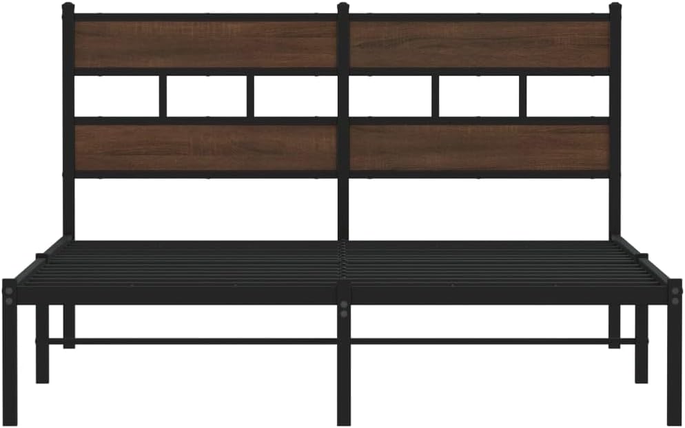 Brown Oak Full Bed Frame with Headboard for Bedroom Furniture