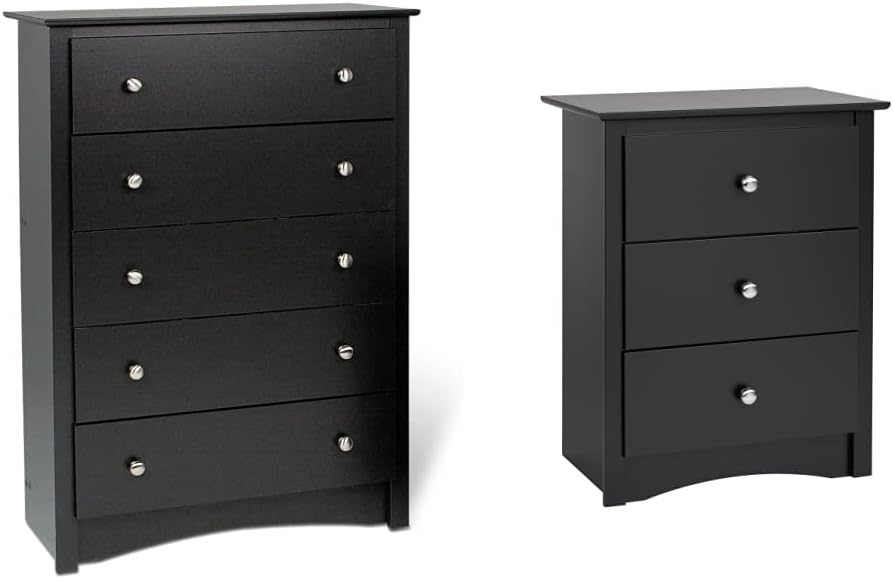Sonoma Nightstand, Tall 3-Drawer, Black & Black Sonoma 5 Drawer Chest