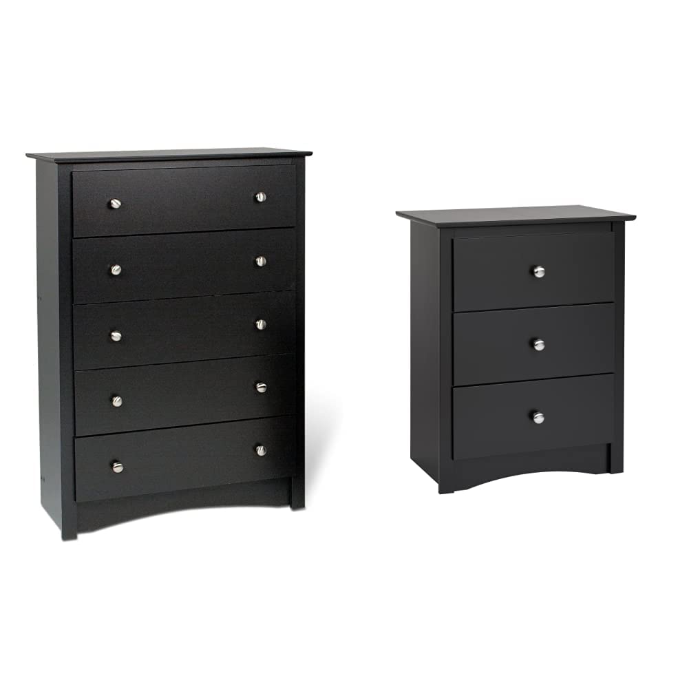 Sonoma Nightstand, Tall 3-Drawer, Black & Black Sonoma 5 Drawer Chest