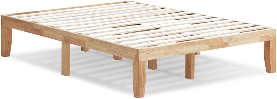 14'' Full Size Solid Wood Bed Frame, Wooden Mattress Foundation w/Slats Support