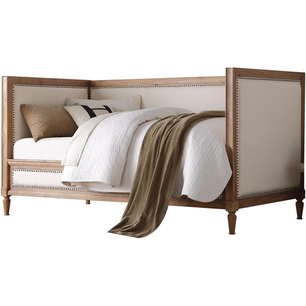 Wooden Frame Daybed in Cream Linen and Salvage Oak