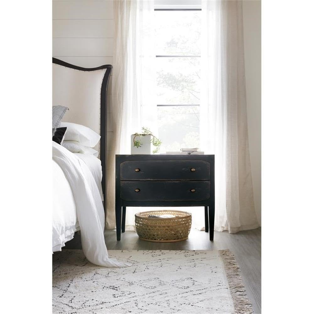 Ciao Bella Two-Drawer Wood Nightstand in Distressed Black