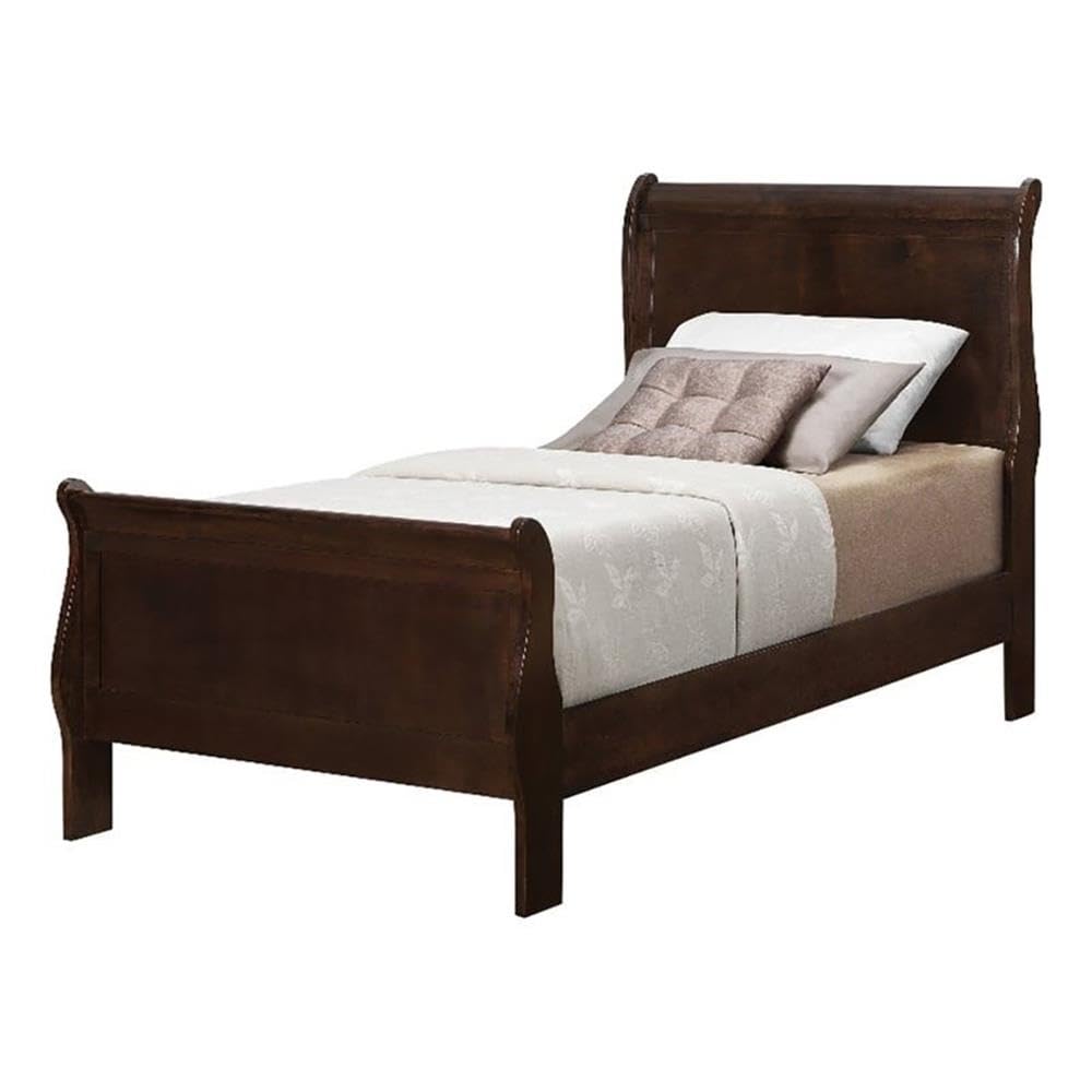 Traditional Asian Hardwood Twin Sleigh Bed in Cappuccino