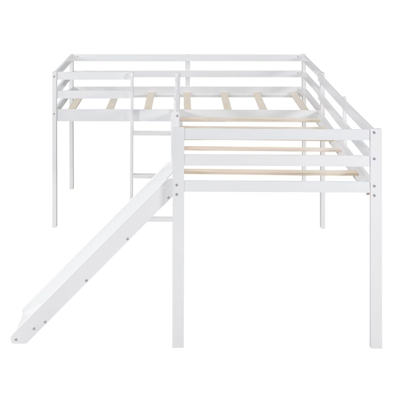 Twin Size Double Loft Bed with Slide and Ladder