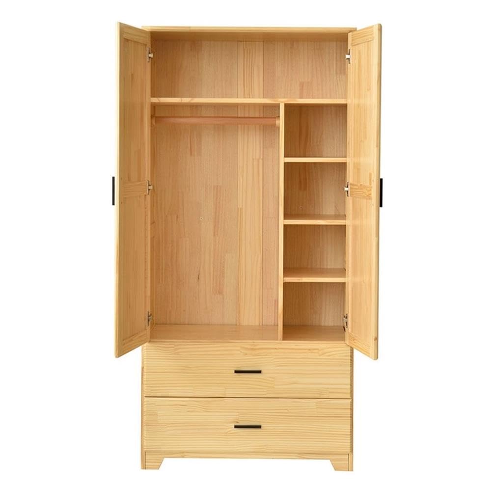 HILL Pine Wood Closet with Raised Doors and 2-Drawers in Natural