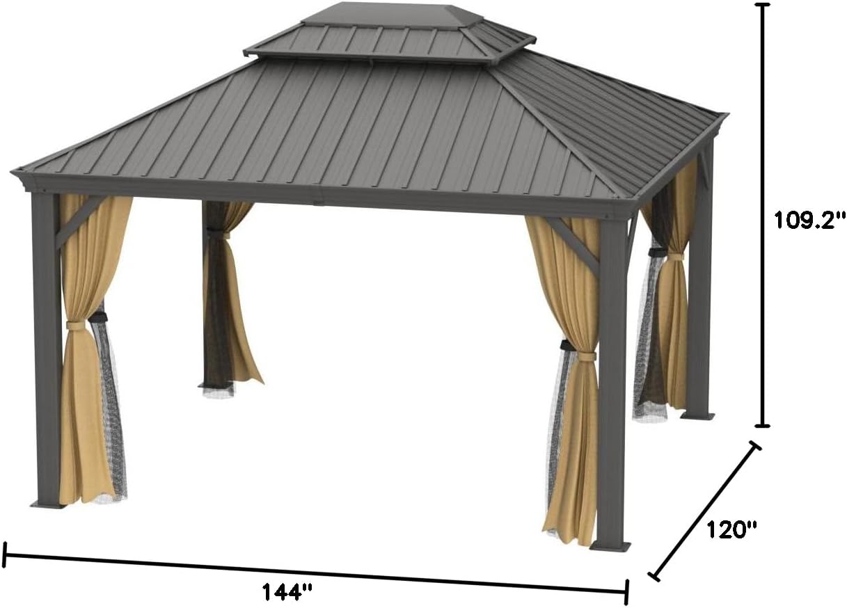 Waterproof and Ventilated Double Roof 10x12 Gazebo, High Load-Bearing