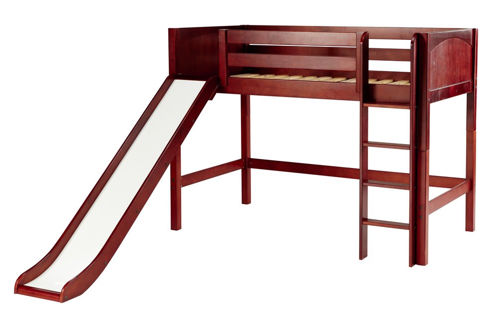 Twin Mid Loft Bed w. Straight Ladder and Slide