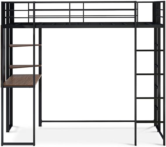 Buckland Twin Loft Bed – One Metal Bed, a Table Top, 2 Book