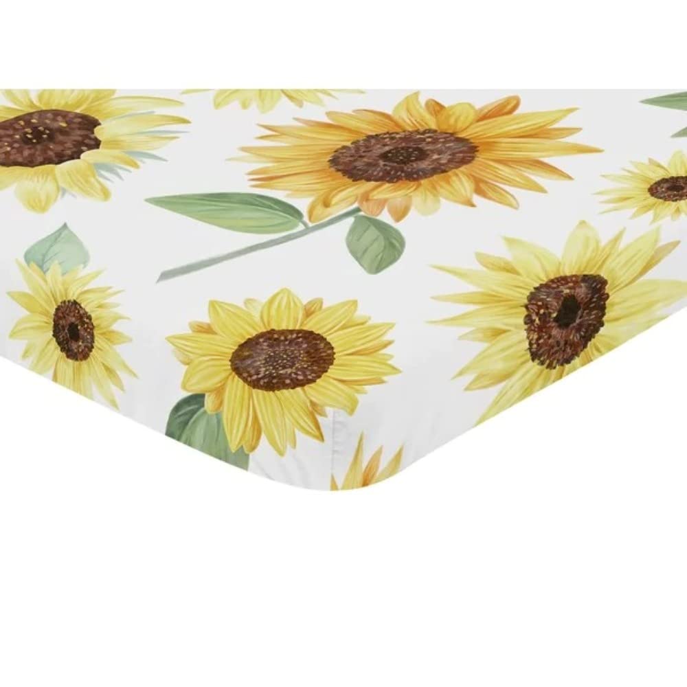 Sunflower Watercolor Floral Mini Crib Sheet 28 x 52 | Modern Pretty Silky-Soft
