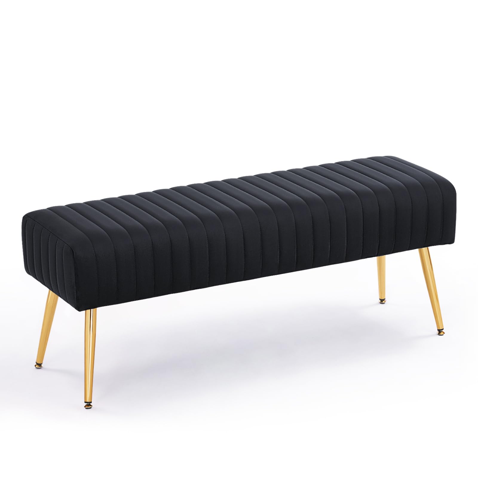 44 Inch Bedroom Ottoman Bench, Black Upholstered End of Bed Bench
