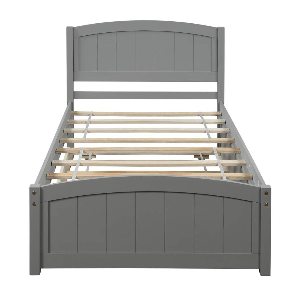 Twin Size Platform Bed with Trundle (Gray)